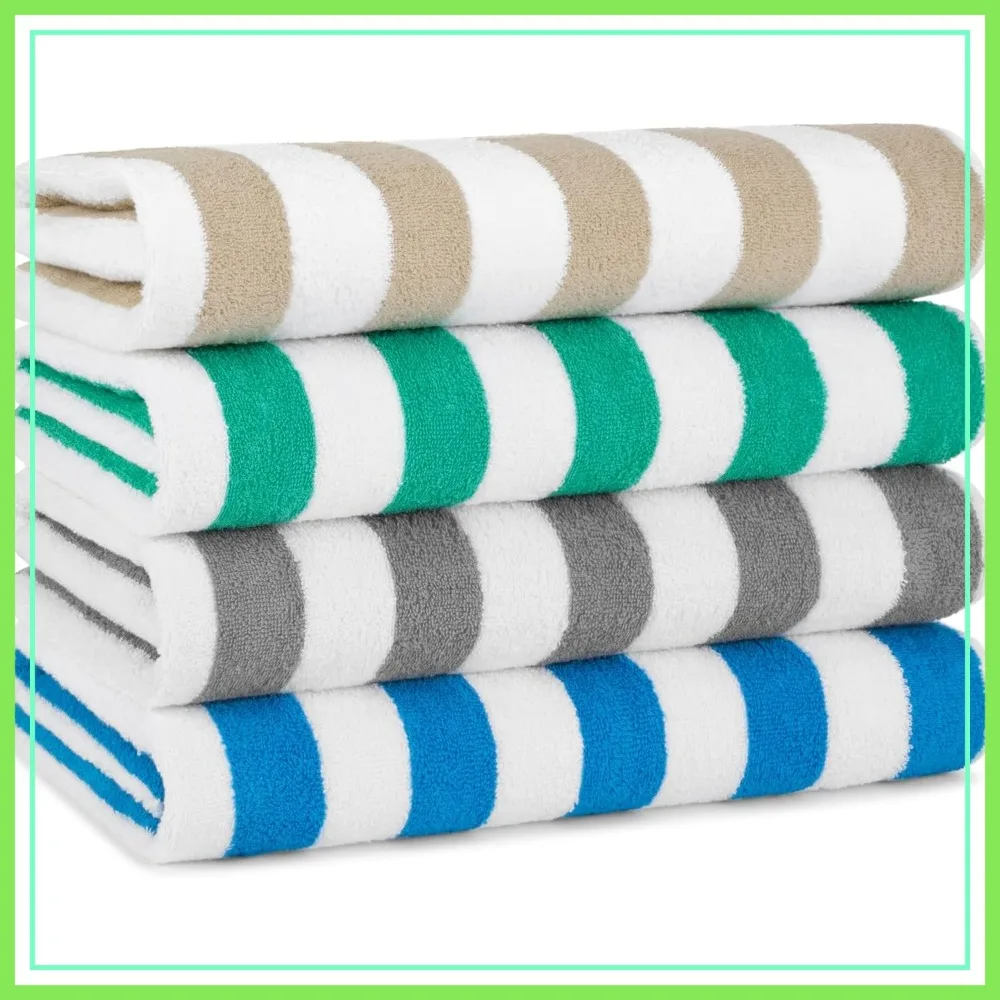 

Large Quick Dry 100% Cotton Terry Beach Towels Set of 4, 30x70 in, for Pool, Swim, Hot Tub