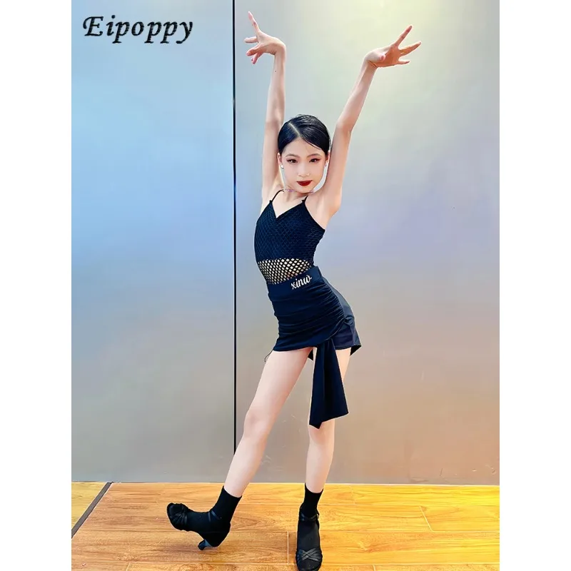 Mädchen-Lateintanz-Übungskleidung, Performance-Tanzkleidung für Kinder mit Sling-Gitter