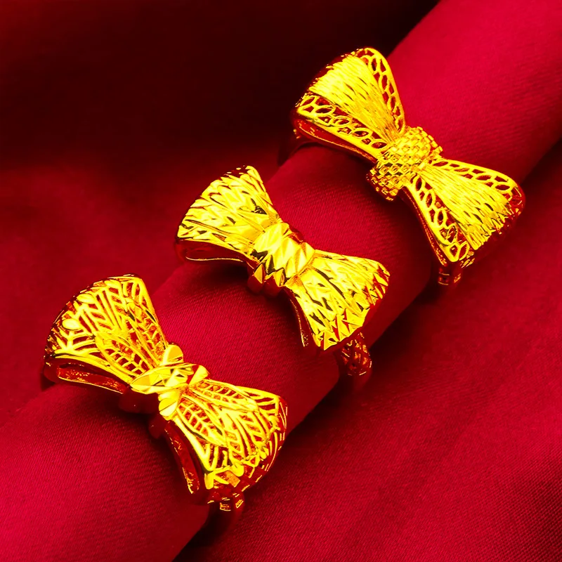 

Brushed Bow Open Ring Women's 24K Gold AU999 - Sweet bow shape, brushed texture, soft luster, for daily & office wear