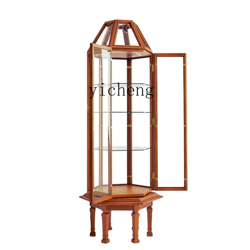 

ZK glass display cabinet cherry wood rotating LEGO figure model with lamp storage wine cabinet