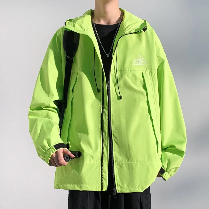 

2024 New Men's Solid Colour Multi-Pocket Drawstring Jacket Work Wind Waterproof Fashion Trend Punching Jacket