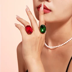 eye-catcher Big Oval Glass Stone Luxury Stainless Steel Rhinestones Rings For Women Index Finger Ring Jewelry Wedding Gift