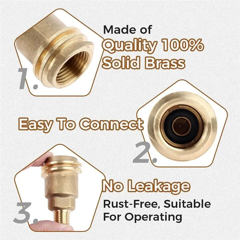 【EFFICIENT 】Brass Fitting Adapters-3Pcs Propane Gas QCC1 Male/POL Female To 1/4