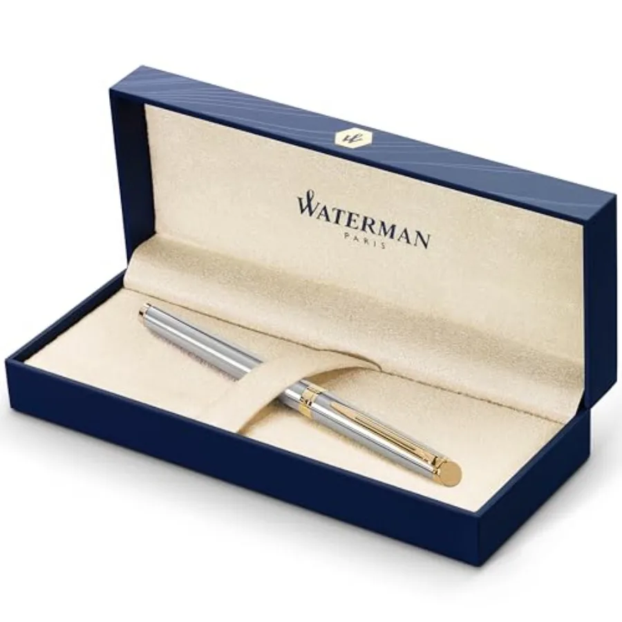 

Hémisphère Rollerball Pen Stainless Steel with 23k Gold Trim Fine Point with Black Ink Cartridge Gift Box