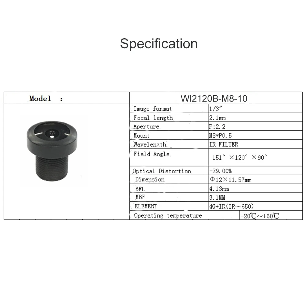 Witrue 2,1mm M8 Objektiv 1/3 Zoll 5MP F 2,2 151 Grad mit 650nm IR Filter linsen für CCTV Sicherheit kamera Weitwinkel 151 Grad