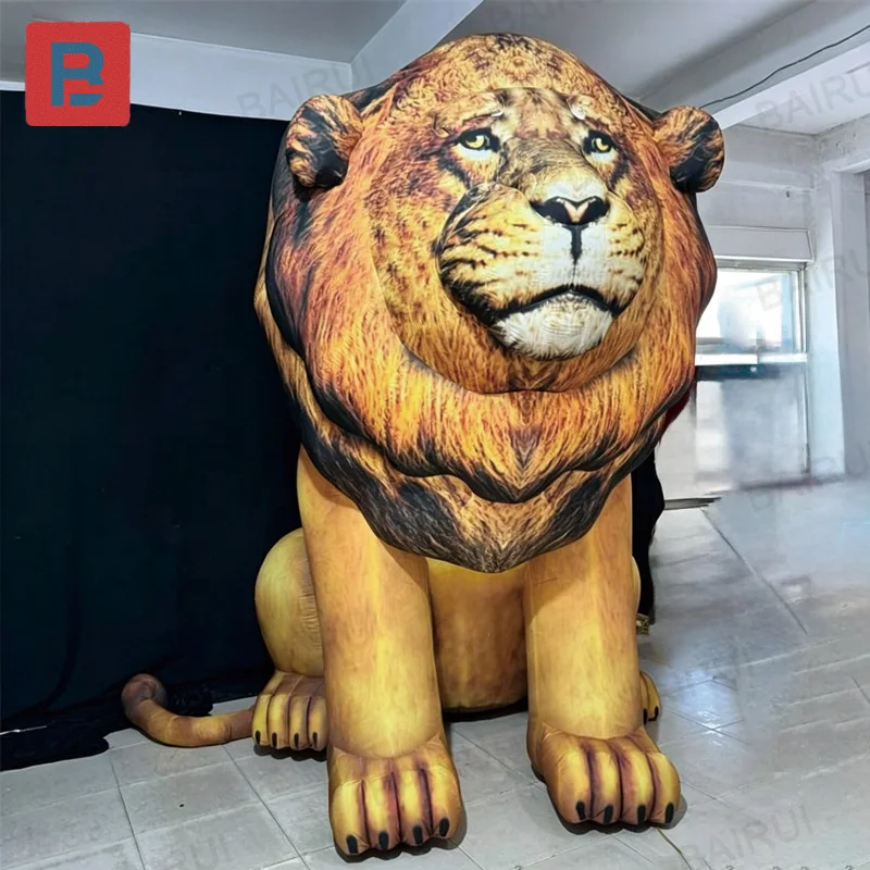 

Inflatable lion, equipped with a blower, used as a decorative item for outdoor square zoo events.