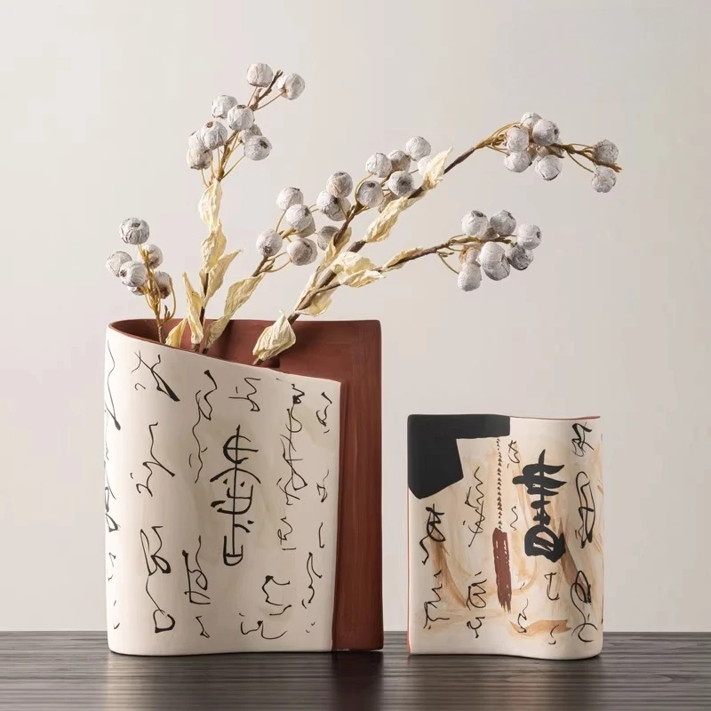 

Chinese-style Retro Ceramic Vase Geometric Pleated Book-style Flower Arrangement Flower Vase Flowerpot Vases Pot Home Decoration
