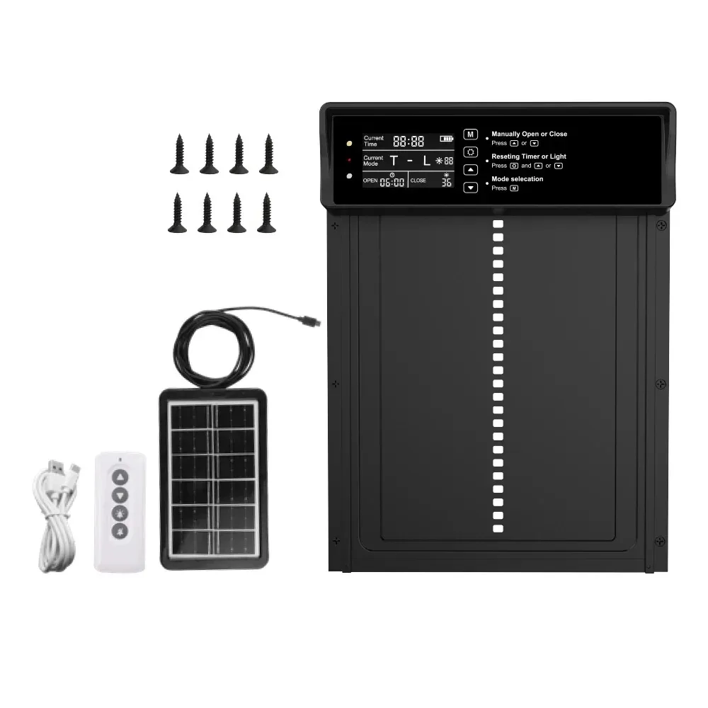 Automatic Solar Powered Chicken Coop Door Auto Chicken Door 4 Modes with Timer Light Sensor USB Charging