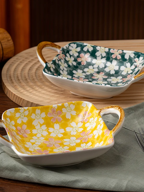 

Японская тарелка Sle Cerc Sakura с двумя ручками для десертов, фруктов, салатов и закусок, высокая эстетическая ценность