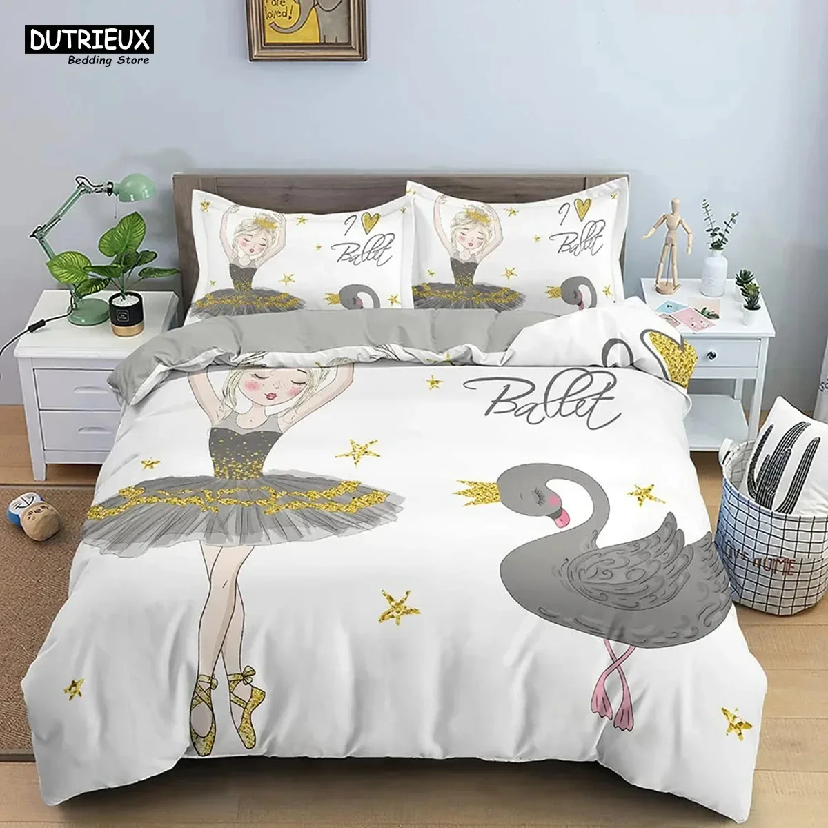 

Cartoon Ballet Dancing Girl Print Polyester Bedding Sets Child Kids Covers Boys Bed Linen Set For Teens King Size Bedding Set