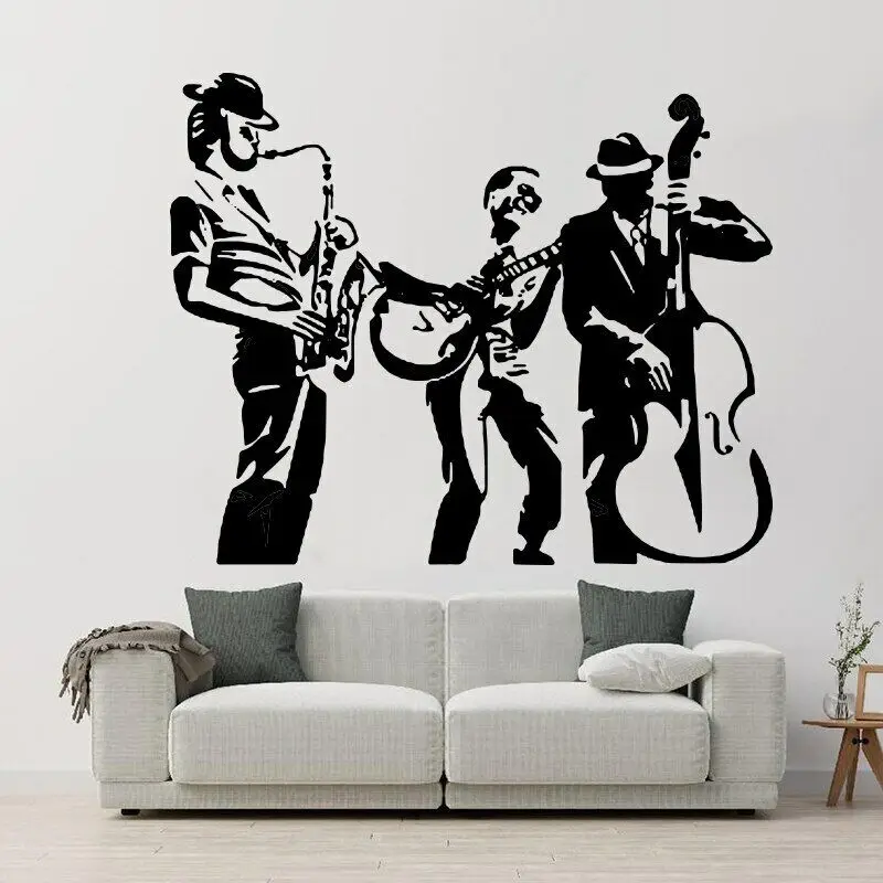 Jazz Band Musical Instruments Wall Sticker Girls Boys Bedroom Decor Music Guitar Wall Decal Man Cave Garage Posters P473