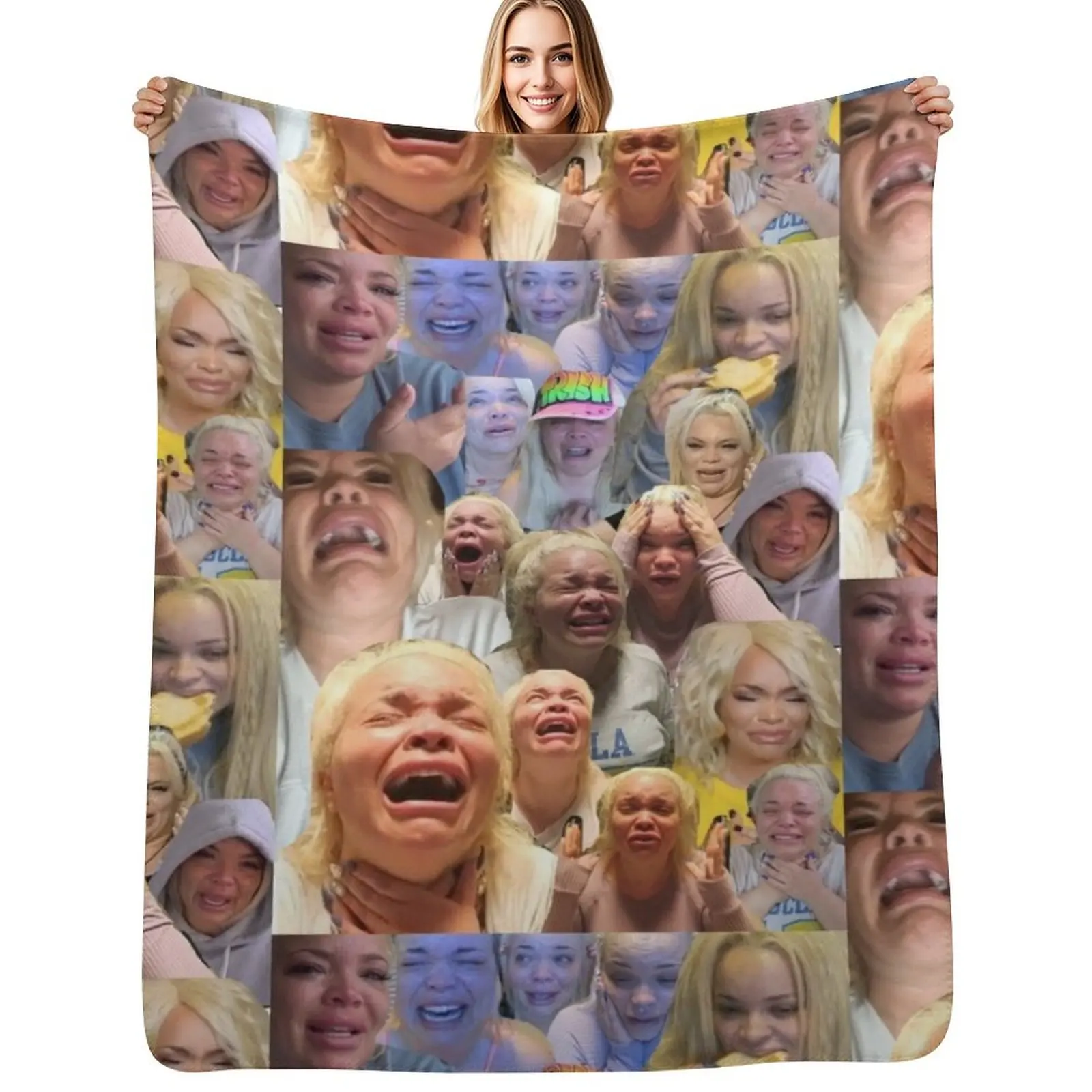 Trisha Pastas crying on her kitchen floor collage Throw Blanket Sofa Throw Hairy decorative bed plaid Decorative Sofa Blankets