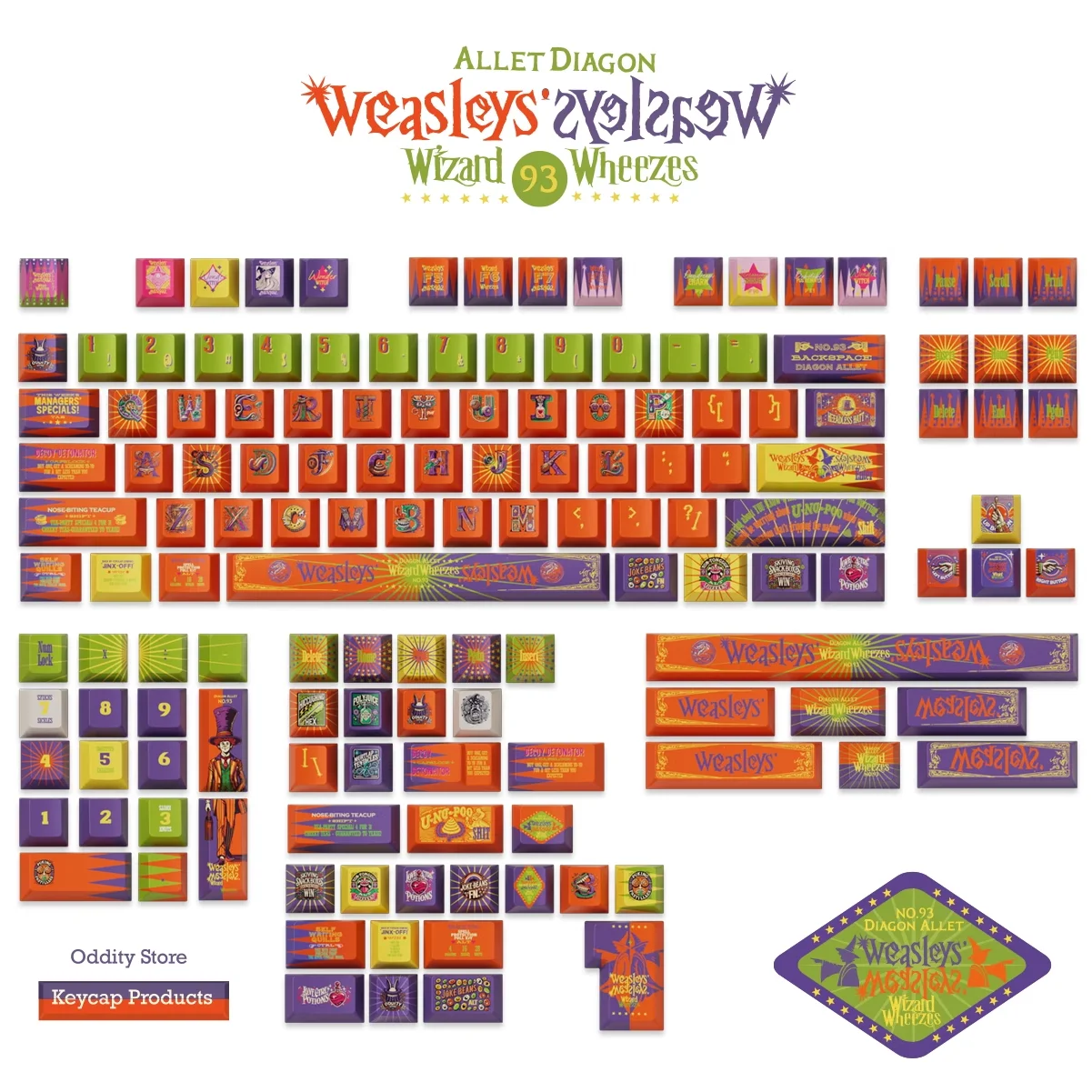 Weasley Magic Keycap 140 Keys Pbt90% Cherry Pbt Keycap Orange Purple Green Contrast 2.25/2.75U Alice Keycap Set