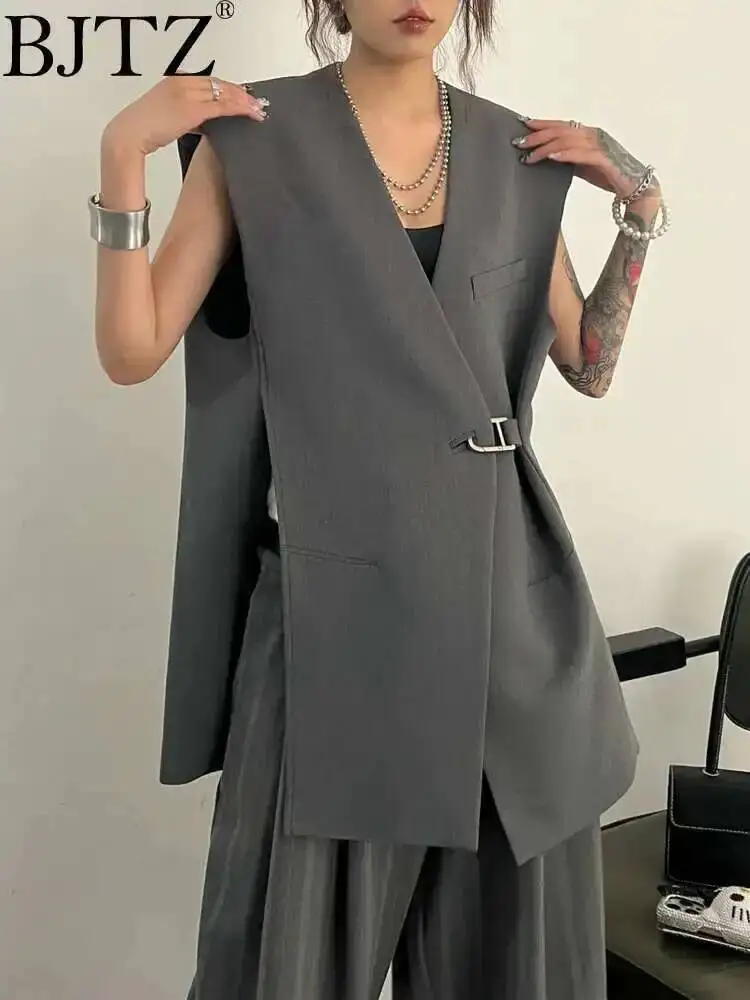 BJTZ Loose Silhouette Sleeveless Collarless Blazer Vest Camisole For Women 2024 Spring Autumn New Fashion Female Clothing HL714