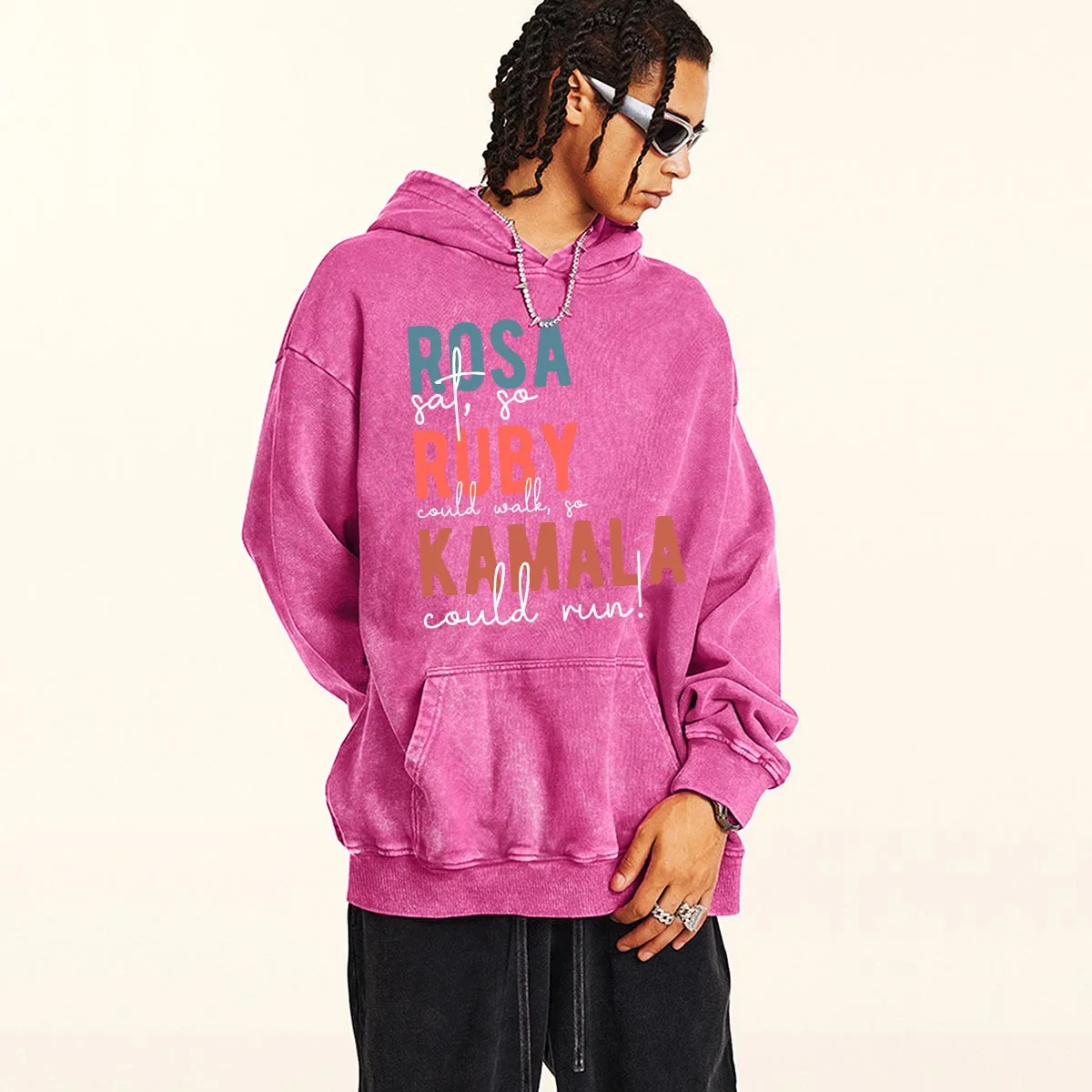 Rosa Ruby Kamala Letter Hoodie Men Funny Advertising Slogan Hoodies Washed Simple Casual Cotton Sweatshirt Loose Hoody Clothing