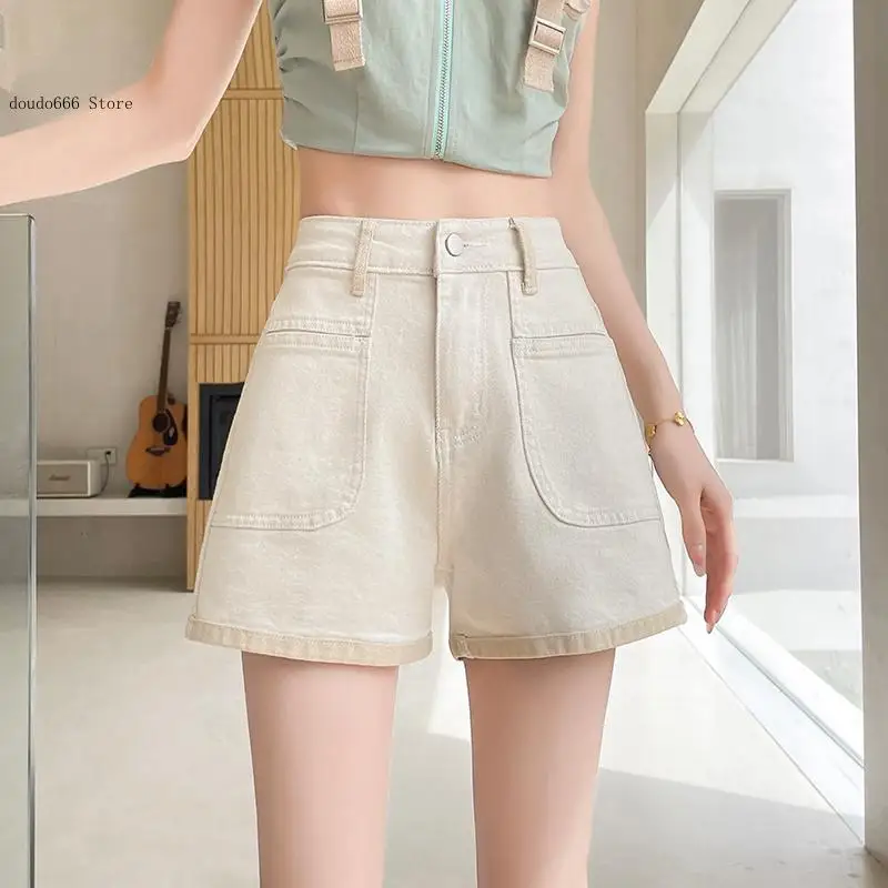 Color Blocking Patchwork Denim Shorts for Women In Summer Thin Cut To Cover The Hips Small and Spicy Girl Hot Pants