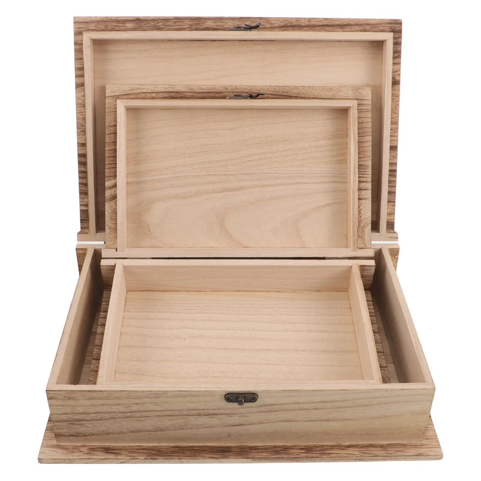 2Pcs Wooden Book Shape Storage Box Natural Grain Finish Flip Lid Keepsake Container for Faith Items Jewelry Mementos Desk