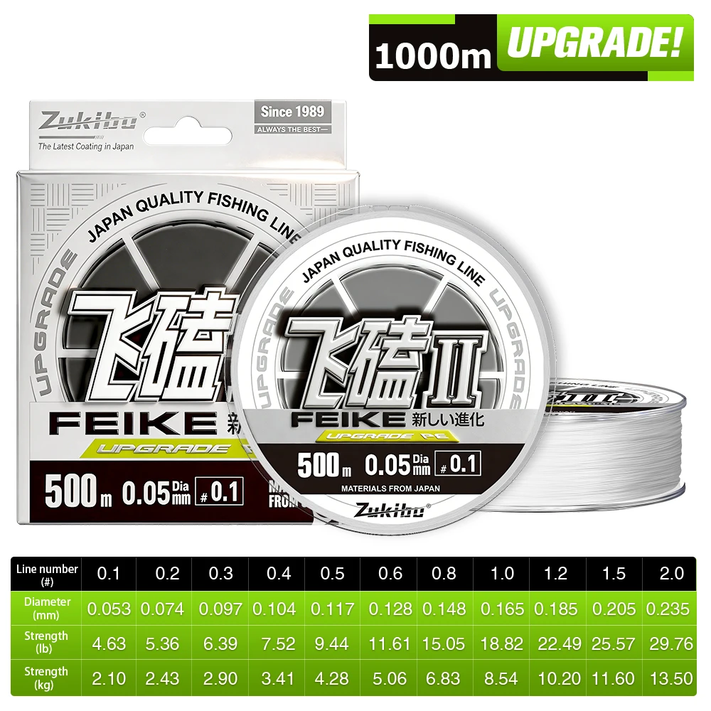 ZUKIBO Marke FEIKE Ⅱ Weiße Ultra-Dünne Geflochtene Angelschnur 1000M 500M 300M 100M Superweiche Starke Multifilament PE-Schnur für Karpfen