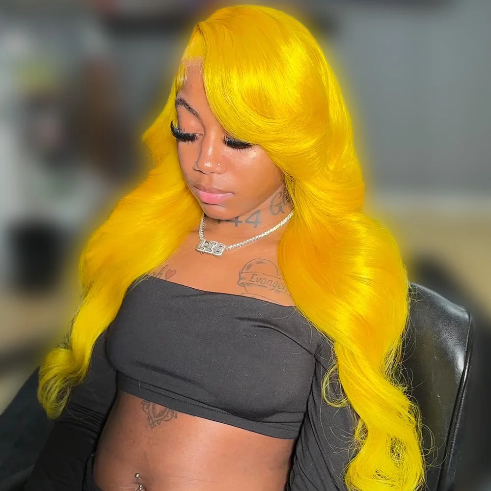 

Body Wave Yellow Colored Human Hair Wigs 13x4 Transparent Lace Front Wig Brazilian Human Hair Wave Wig For Women Pre-Plucking