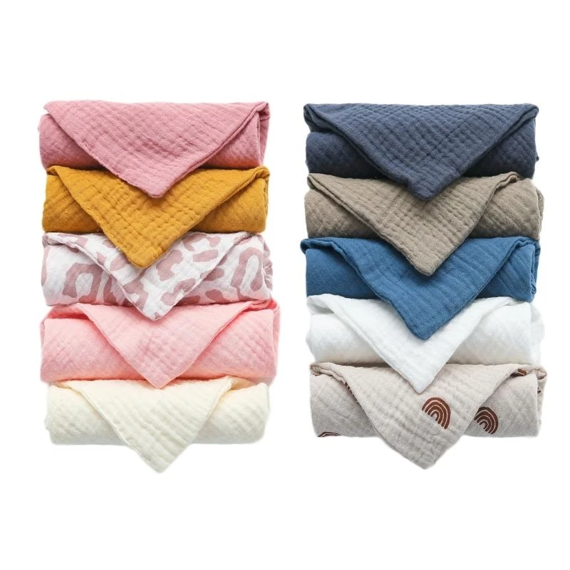 

Y4QA 10Pcs Baby Square Towels Infants Wash Hand Face Towel Handkerchief Feeding Bib Burp Cloth Soft Crepe Muslin Saliva Towel