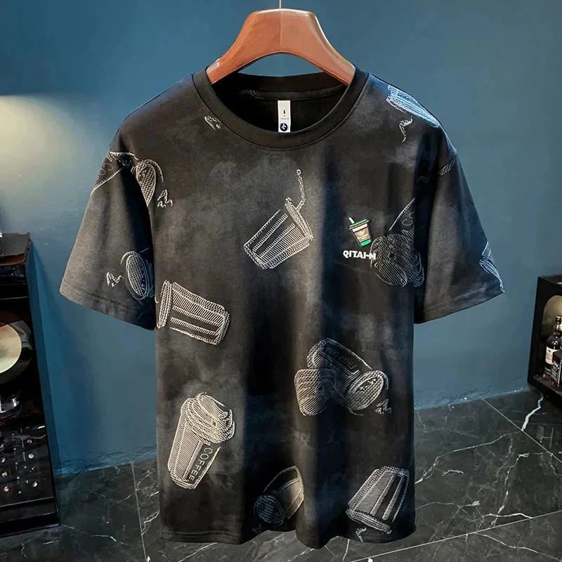 

Летняя мужская футболка, модный и модный топ с короткими рукавами с вышивкой, повседневная универсальная рубашка в корейском стиле.
