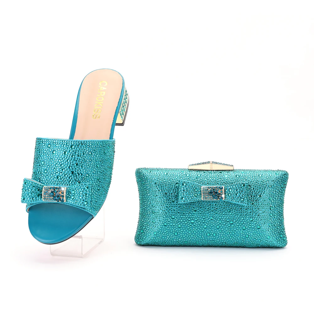 2025 New Fashion Designs Low Heels Slippers With Clutch Sexy Nigerian Women Shoe And Bag Set For Party Wedding