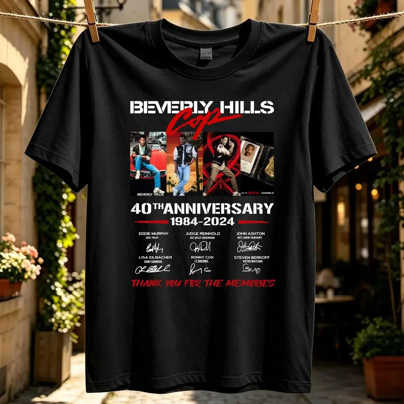 washed T Shirt Beverly Hills Cop 40Th Anniversary 1984 2024 Signatures vintage Washed streetwear Comfortable designer clothes