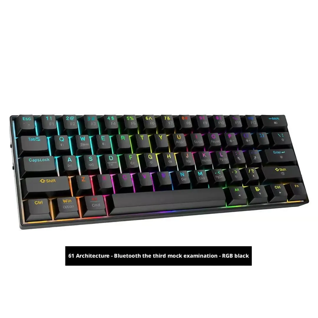 New Portable Compact 61 Keys 3-Mode Mechanical Keyboard RGB Backlit Brown Switch Wireless Bluetooth Gaming Office Keyboard