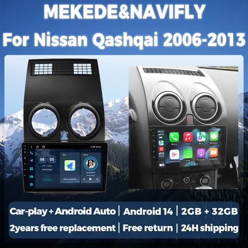 Imagen 1 del producto Autoradio inalámbrico Carplay Android para Nissan Qashqai J10 2006 -2010 2011 2012 2013 Radio de coche sistema inteligente unidad principal