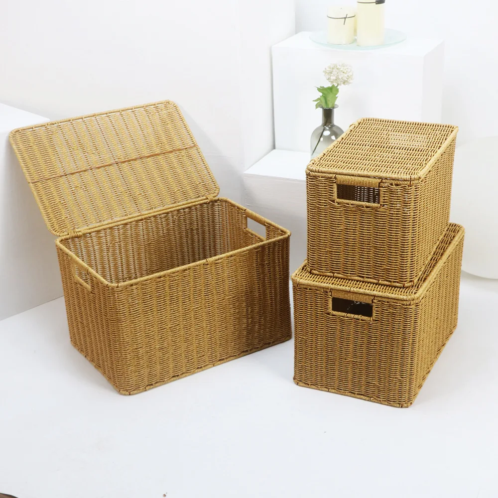 

Imitation Rattan Woven Bathroom Clothes Storage Basket Hand Woven Tabletop