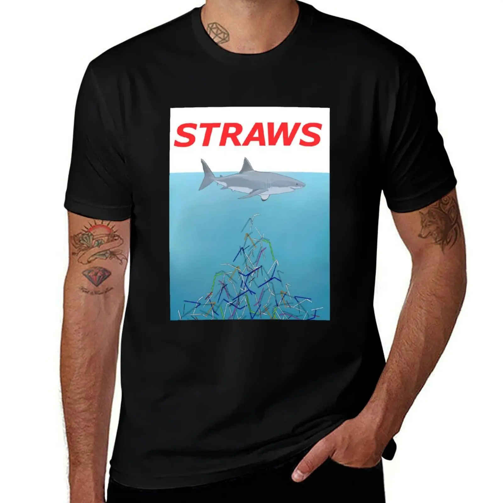 

Shark Straws Jaws T-Shirt funny t shirts dark humor funny t shirts man man t shirt heavy cotton T-shirt