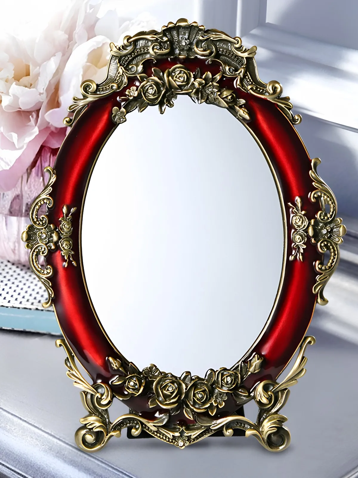 For Makeup mirror wedding mirror red rose vanity mirror metal desktop wedding gift