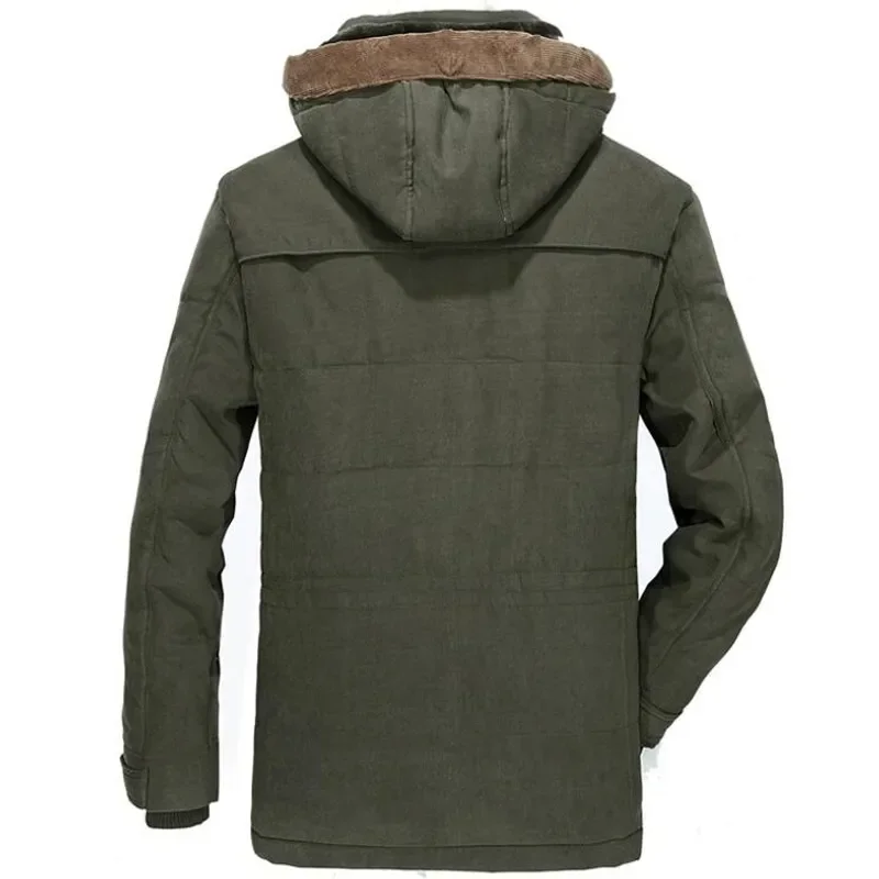 Parkas de lã com capuz masculino com bolsos múltiplos, jaquetas grossas quentes, casacos masculinos, tamanho grande, militar, Plus Velvet, 5XL, 6XL,