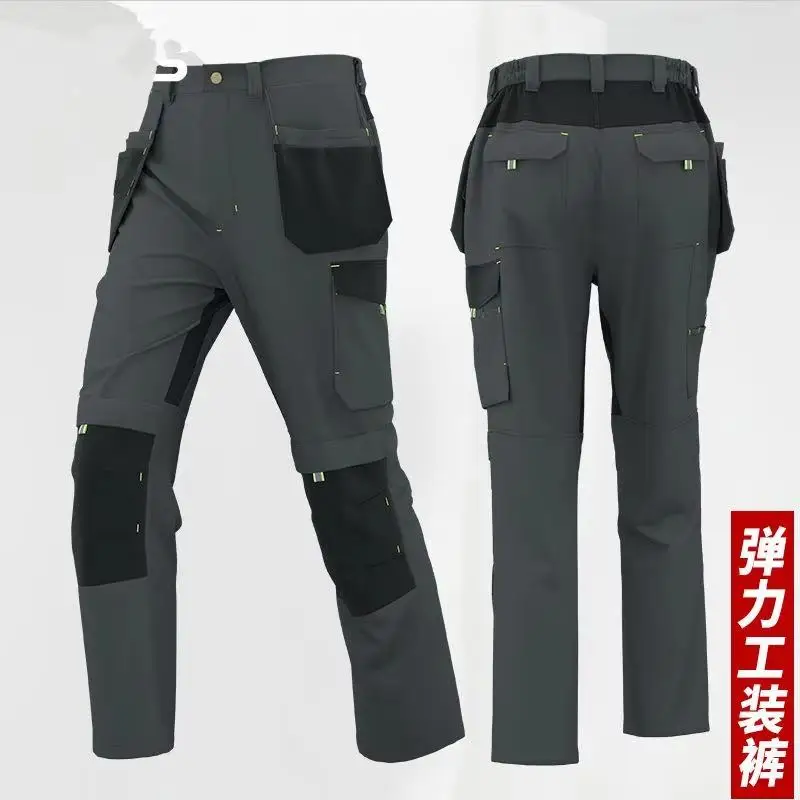 Spring And Autumn Elastic Work Pants Repair Workshop Wear Resistant Reinforced Multi Pocket Welding Pants