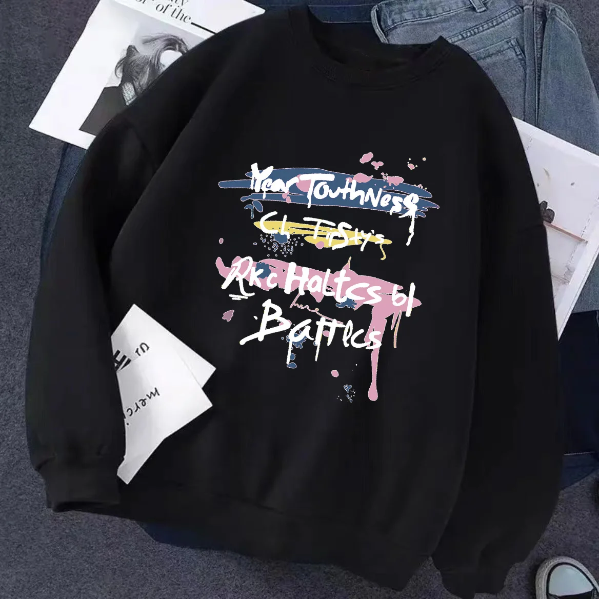 เสื้อสเวตเชิ้ตผู้หญิงไซส์ใหญ่ เสื้อผ้าผู้หญิง ฮาโลวีน ผ้าฟลีซ สาวๆ ดีไซน์ปี 2025 สไตล์ฤดูใบไม้ผลิ ทรงหลวม แฟชั่น ทันสมัย สวมใส่สบาย