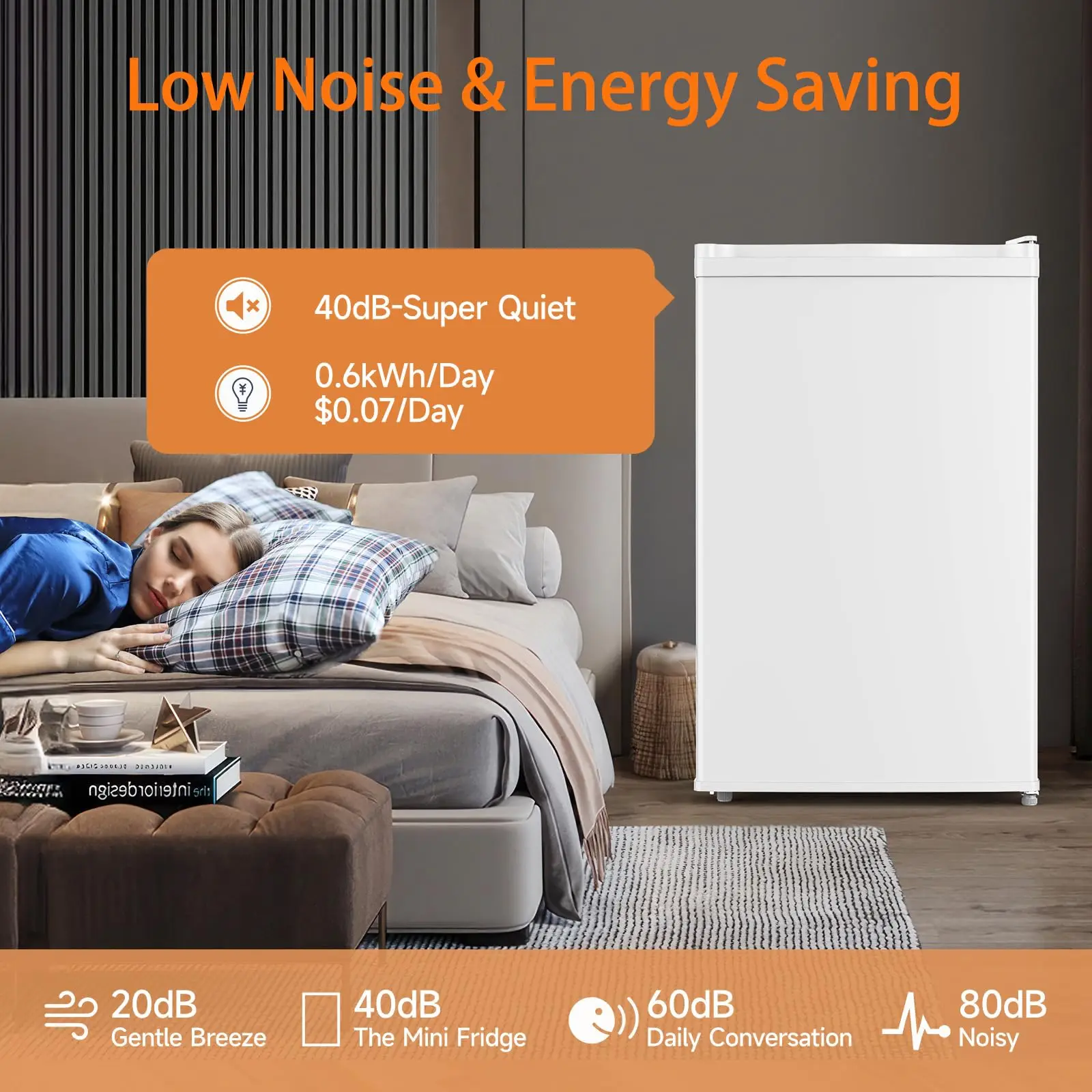 ثلاجة صغيرة 4.3 قدم مكعب مع فريزر باب واحد درجة حرارة قابلة للتعديل منخفضة الضوضاء ثلاجة مدمجة لغرفة النوم والمكتب RV