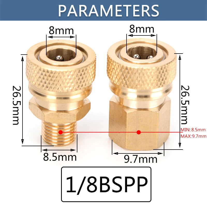 1/8NPT 8 مللي متر أنثى ذكر قطع الاتصال السريع موصل 1/8BSPP M10x1 إعادة تعبئة الهواء النحاس اقتران تركيبات المقبس 2 قطعة/المجموعة