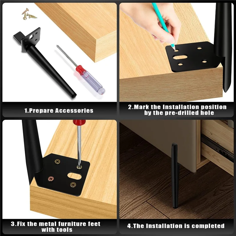 

BHBD-4 Piece Furniture Feet Height 19.5 Cm Gold Metal Table Legs Maximum Load 600 Kg Black