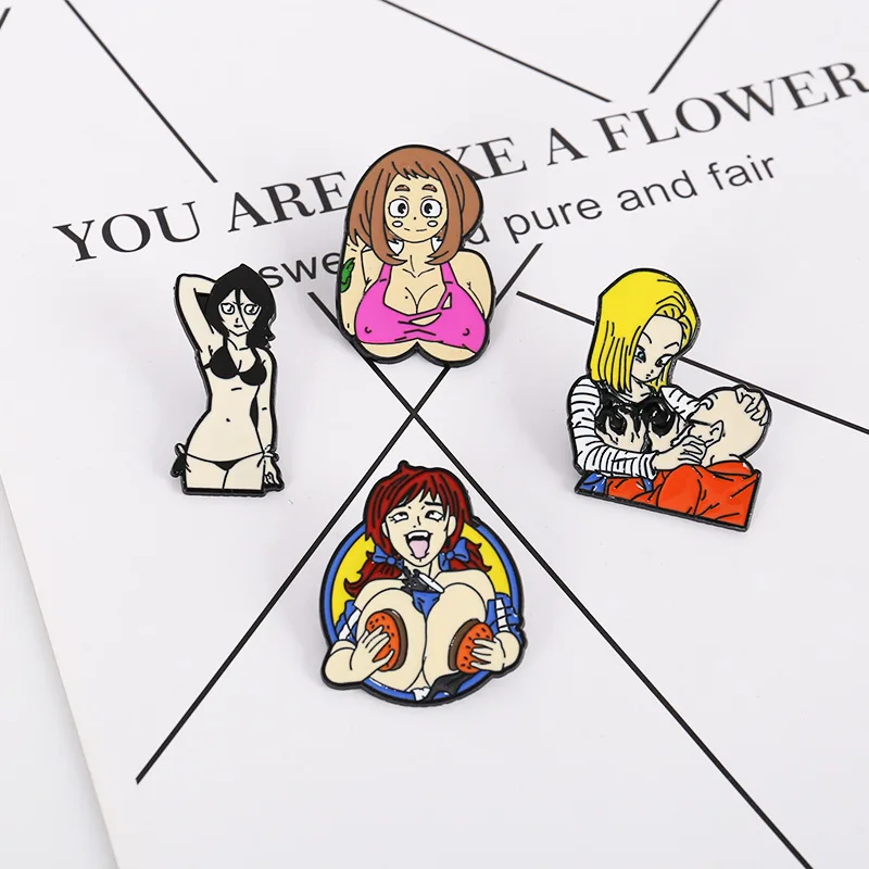 Funny Badge Pins Brooch Cartoon Character Enamel Lapel Pin Jewelry Sexy Bikini Girls Brooches Cute Jeans Hat Cloak Accessories