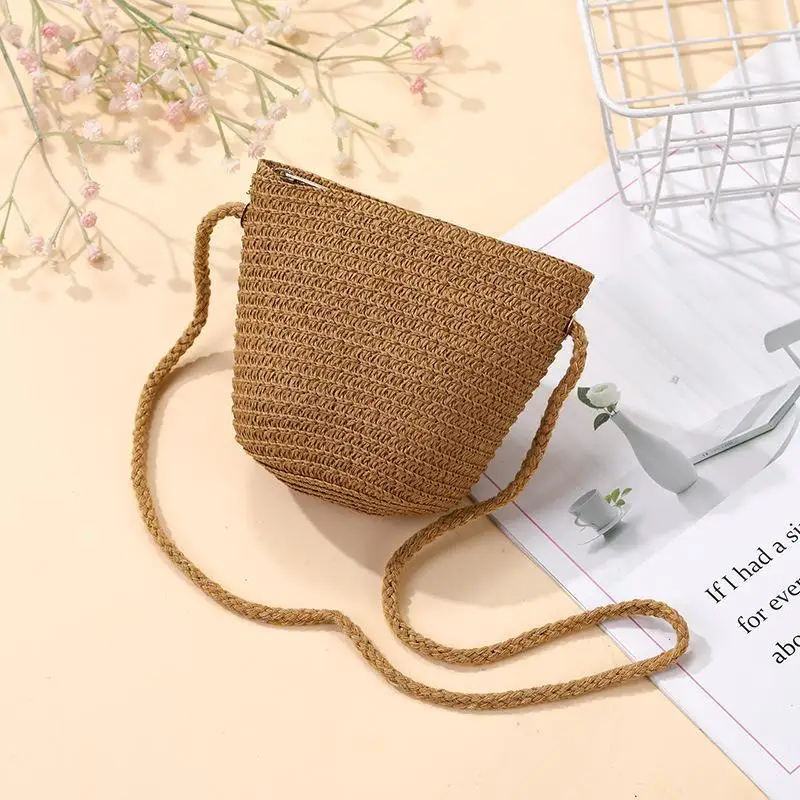 Faltbare gewebte Strohtasche für Kinder, Sommer-Schultertaschen für Mädchen, rote Kirschen, Kinderhandtaschen, Strand- und Reisetaschen, kleine Geldbörsen – Detail 14