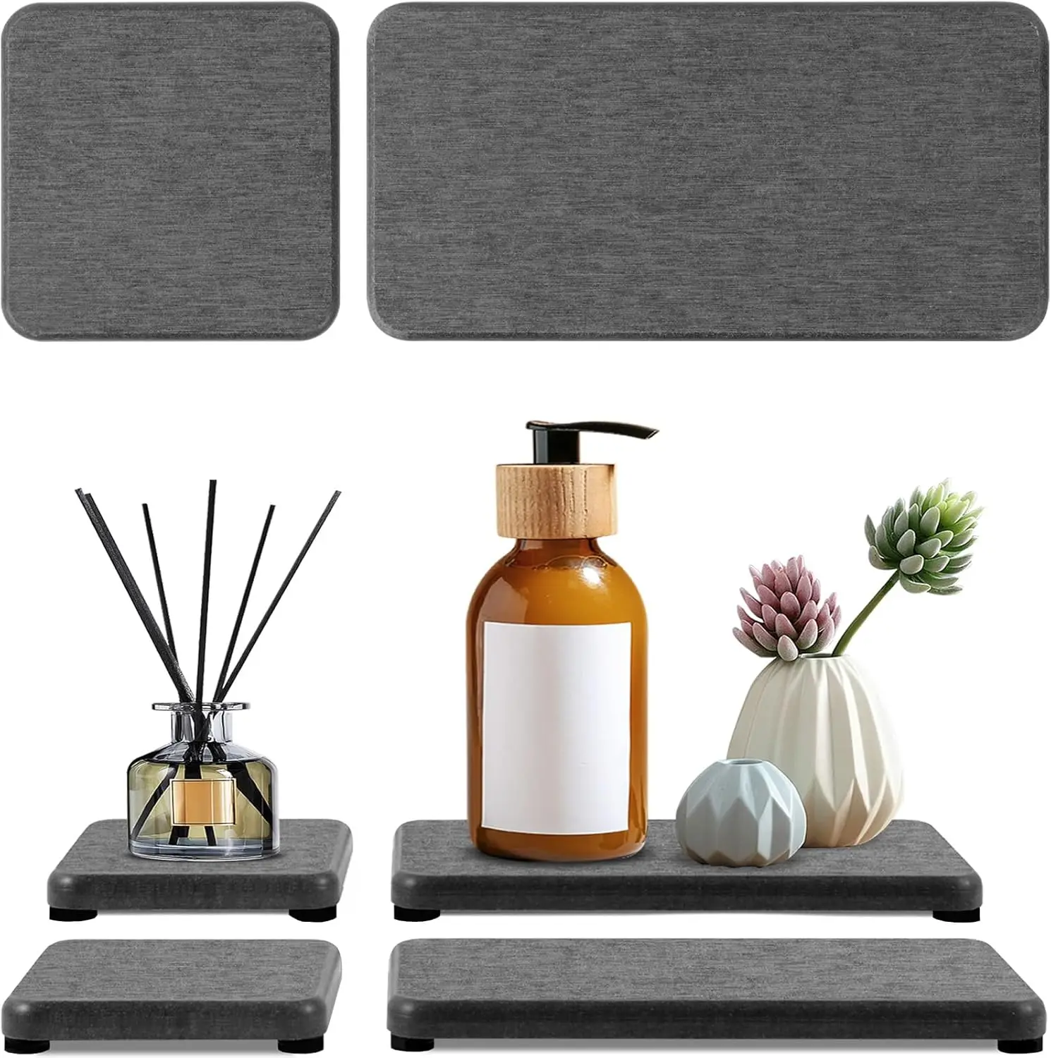 

4 Piece Fast Dry Stone Tray Absorbent Coaster for Soap Dispenser Toothbrush Sponge Holder Bathroom Kitchen