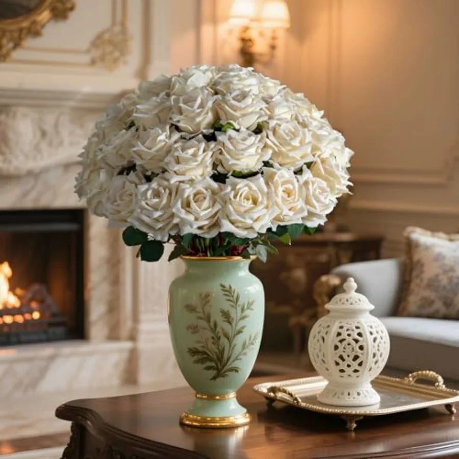 

Fake Roses Faux Flowers Silk Roses Artificial Roses with Stems Realistic Artificial Flowers Suitable for Indoor Home Decoration
