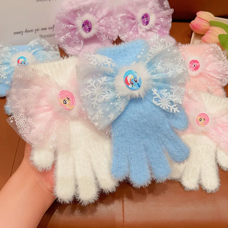 Miniso リトルポニー漫画本物の子供用ニット手袋かわいい甘い弓男の子と女の子秋と冬ぬいぐるみ暖かい