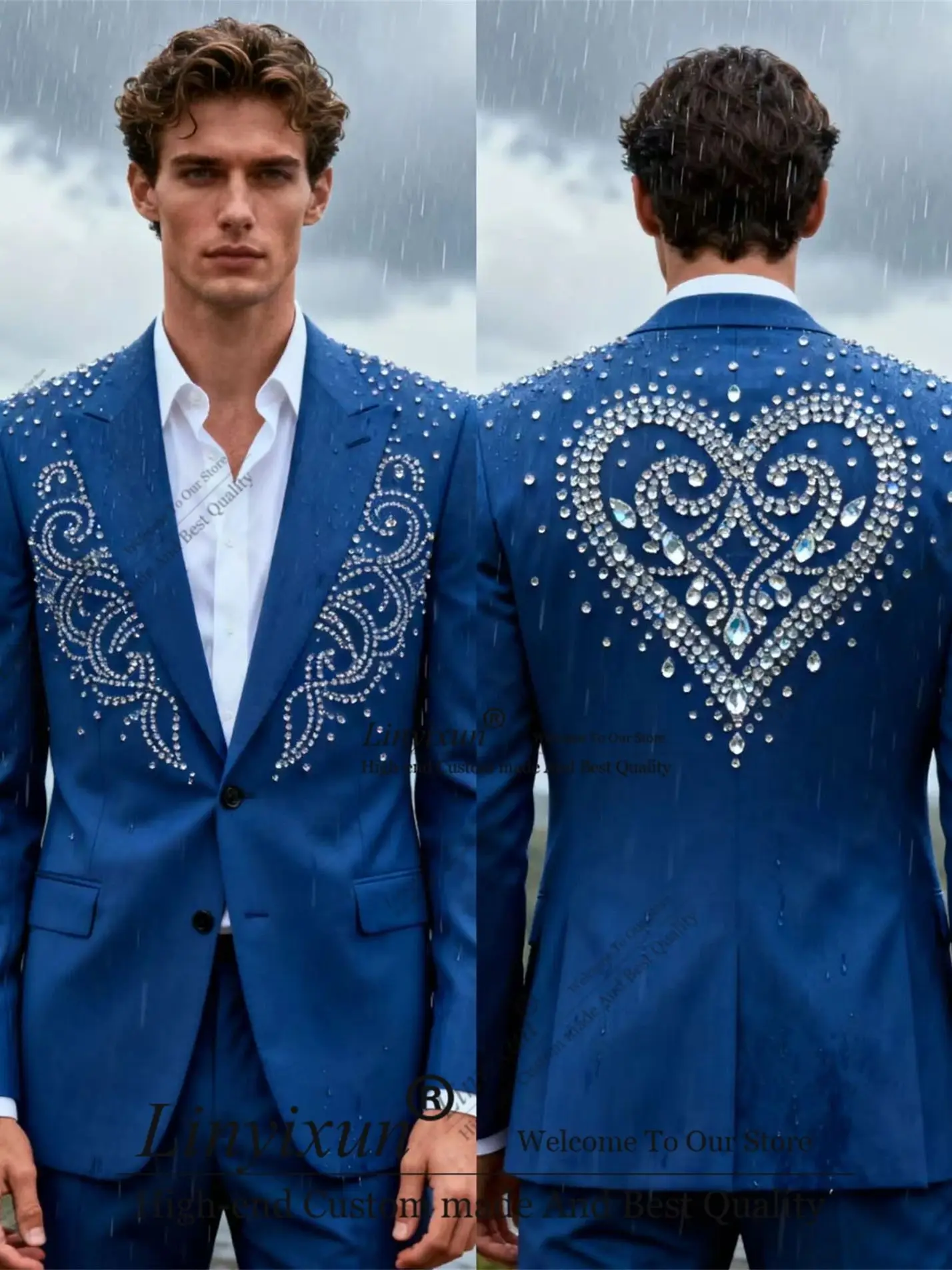 

Уникальный дизайн, мужские костюмы со стразами и бисером, свадебные смокинги по индивидуальному заказу, с остроконечными лацканами, Ropa hombre, тонкие мужские пиджаки для жениха
