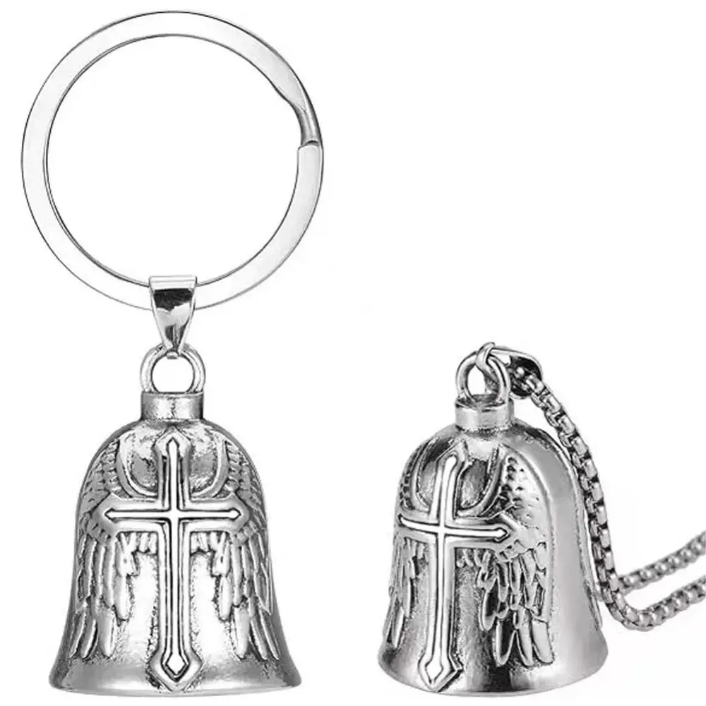 3D تصميم دراجة نارية الحارس جرس قلادة الشرير نمط الجناح تصميم السائق حسن الحظ سحر الرجعية سبيكة الصليب قلادة جرس المفاتيح #4