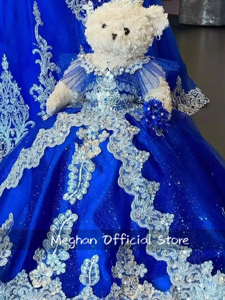 Royal Blue O Neck Special Link For Personalized Quinceanera Teddy Bear Dress Beaded Crystal Appliques Customized