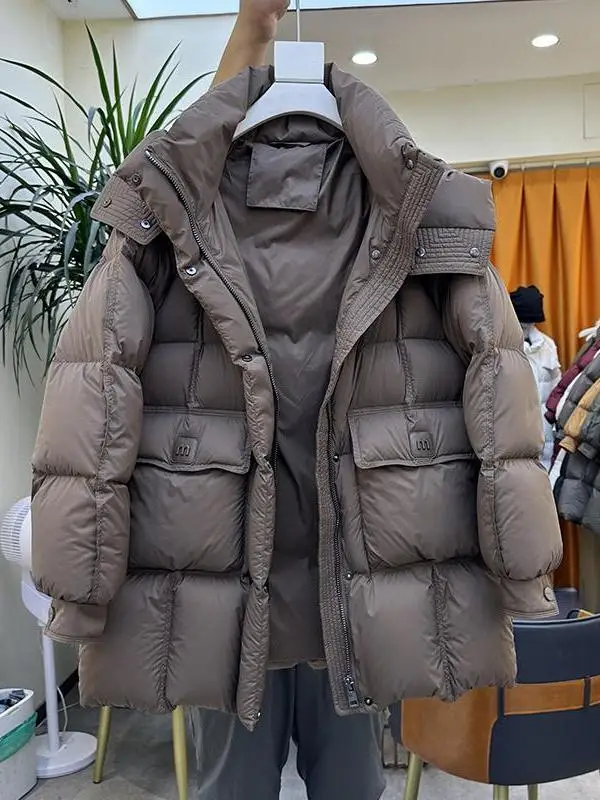 

Женская утепленная хлопковая куртка средней длины с карманами, свободного кроя, в корейском стиле, зимняя верхняя одежда
