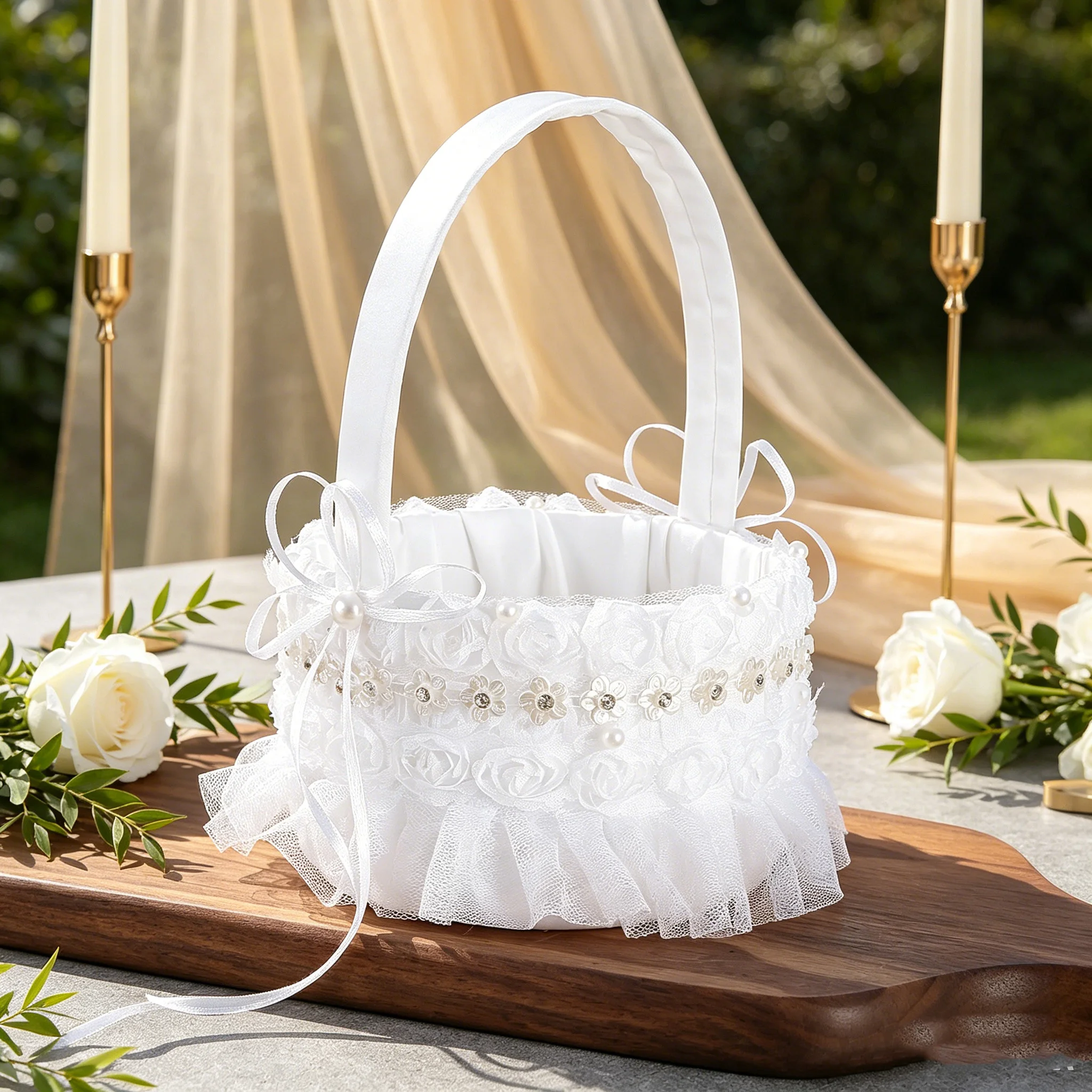 Wedding Fabric Handheld Basket Church Flower Girl Petal Thrower Engagement Dinner Table Floral Decor Versatile Carrying Basket
