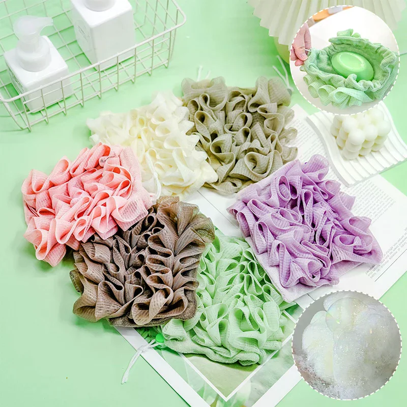 2 In 1 Bath Ball Towel Loofah With Drawstring Closure Soft Exfoliating Mesh Shower Sponge Skin Care Bath Tool