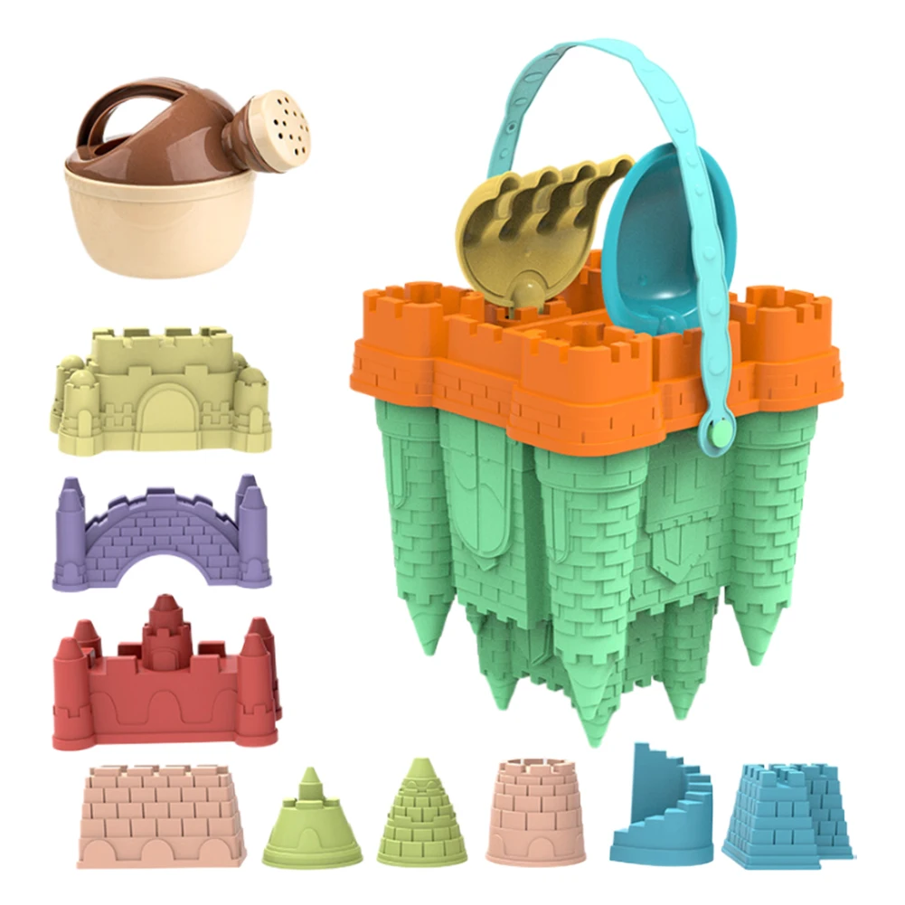 

Sand Castle Building Kit 14Pcs Beach with Sand Castle Molds Watering Can Rake Shovel Sand Castle for Beach for Kids